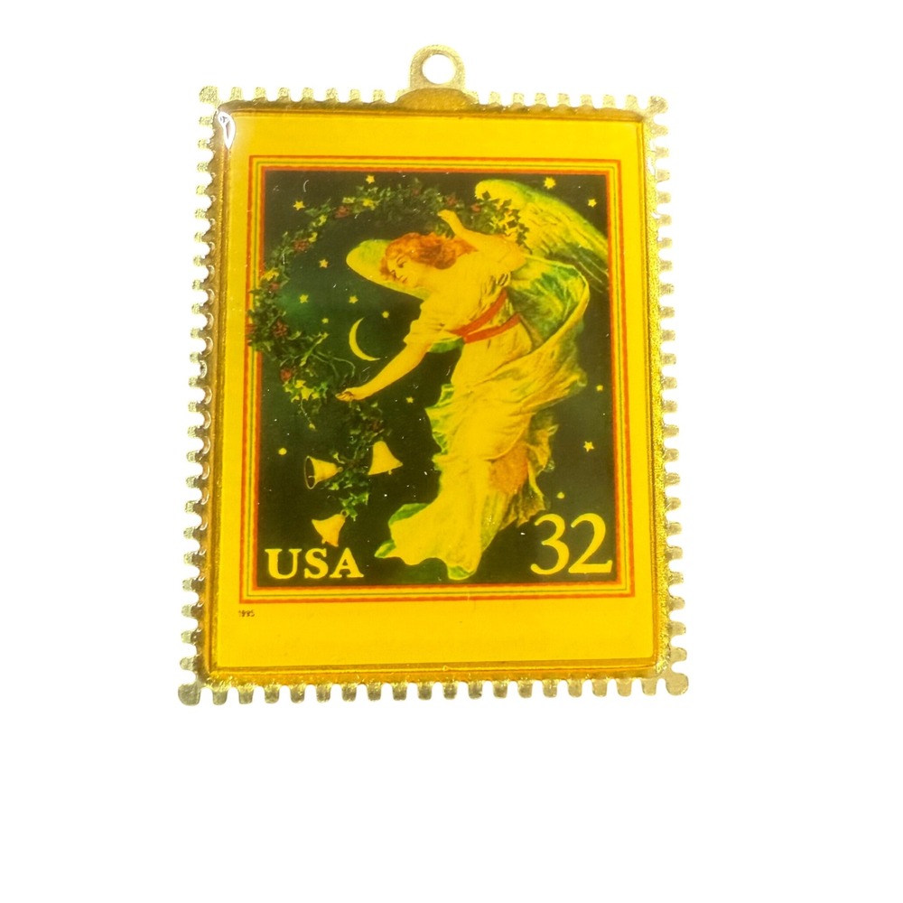 1996 Christmas Angel‎ Stamp Pendant Necklace Commemorative Gold Tone